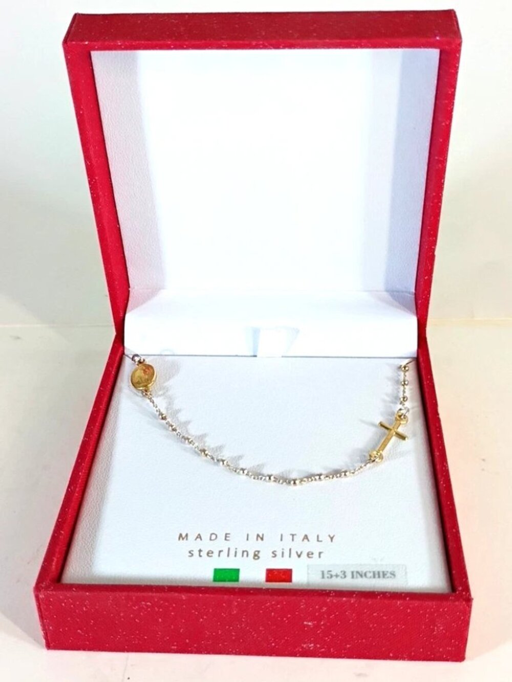 Mia Fiore 925 Sterling Silver Rosary Necklace 18K Gold Overlay Adjustable 15+3